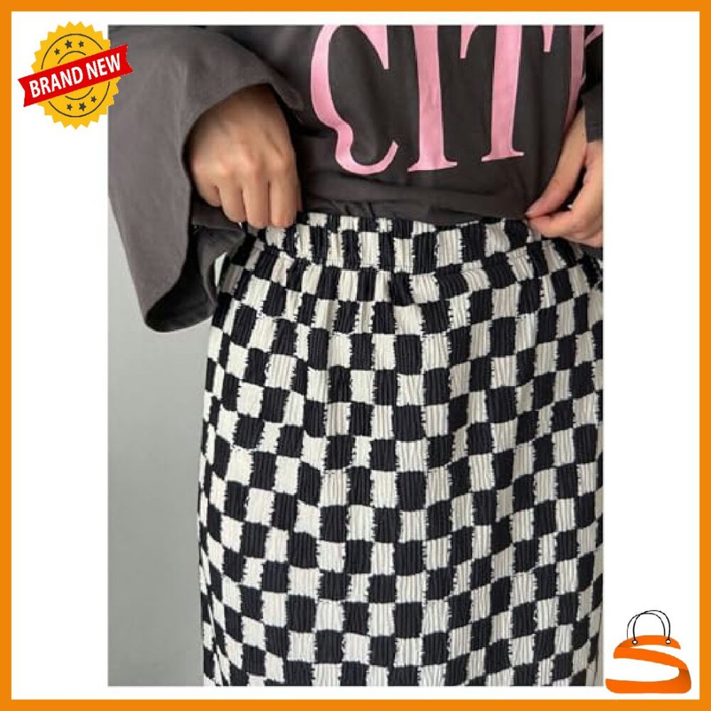 Elastic Waist Plaid Skirt Long Straight Slit Hem Women's - Picture 6 of 7